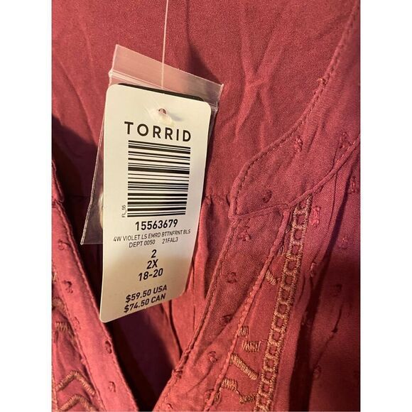 NWT Torrid Plus Size Burgundy Button Down Long Sleeve Blouse Size 2x - Picture 5 of 5